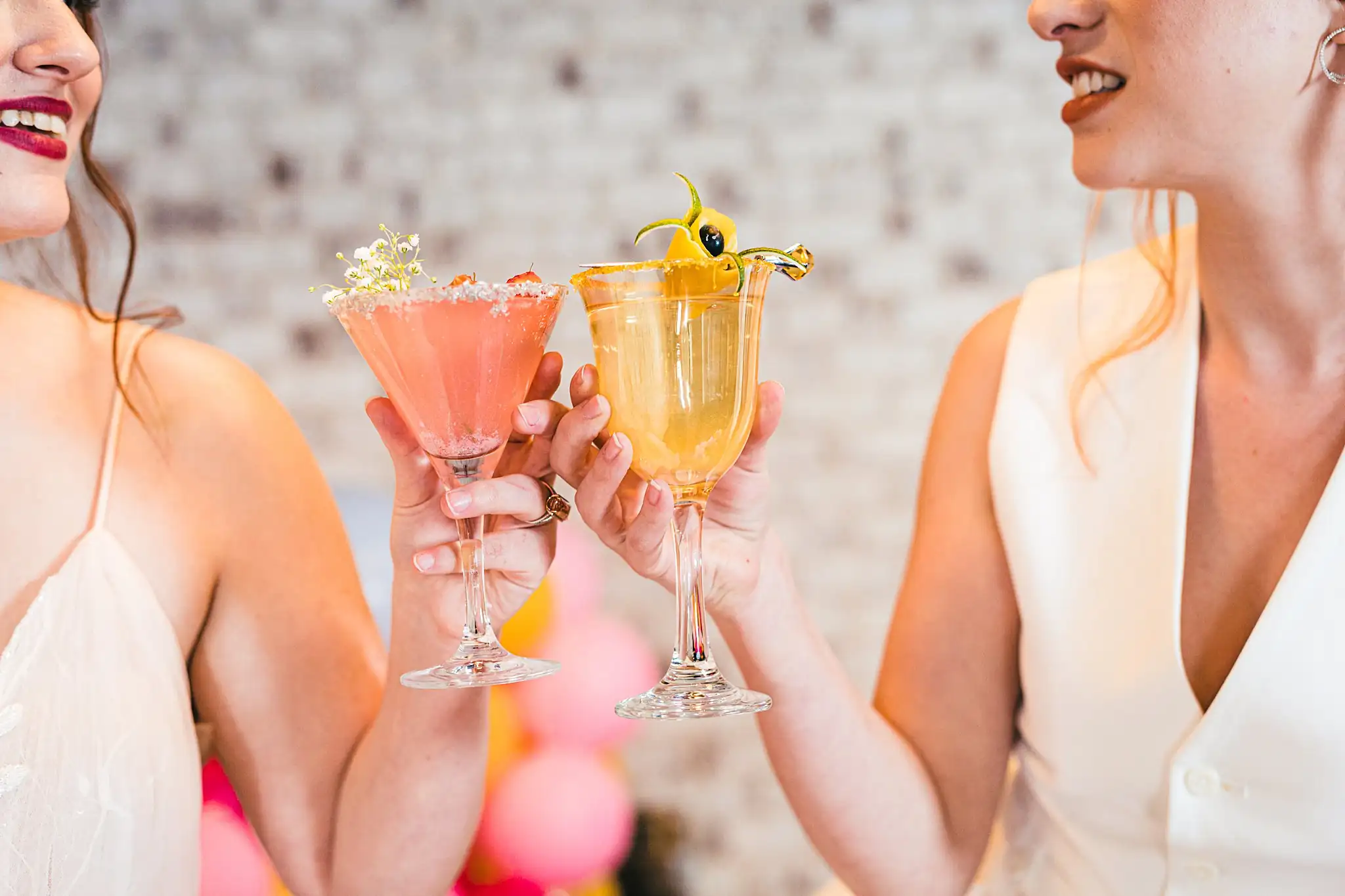 AtlantaWeddingPhotographers_1244.jpg Wedding Reception: the couple toasting with cocktails, at a Whimsically in Love LGBTQ Wedding styled shoot at Brick and Ivey in Marietta, GA
