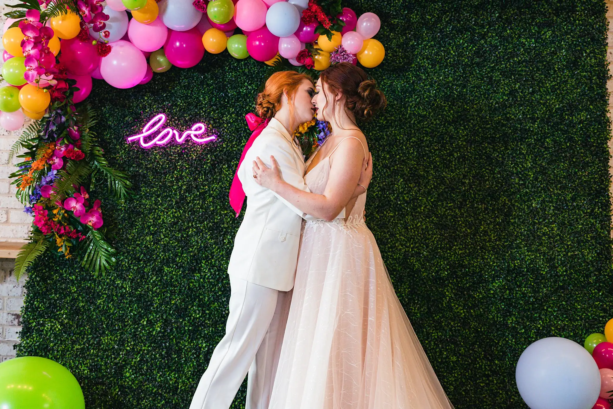 AtlantaWeddingPhotographers_1251.jpg Wedding Formals: the couple close, foreheads together, at a Whimsically in Love LGBTQ Wedding styled shoot at Brick and Ivey in Marietta, GA