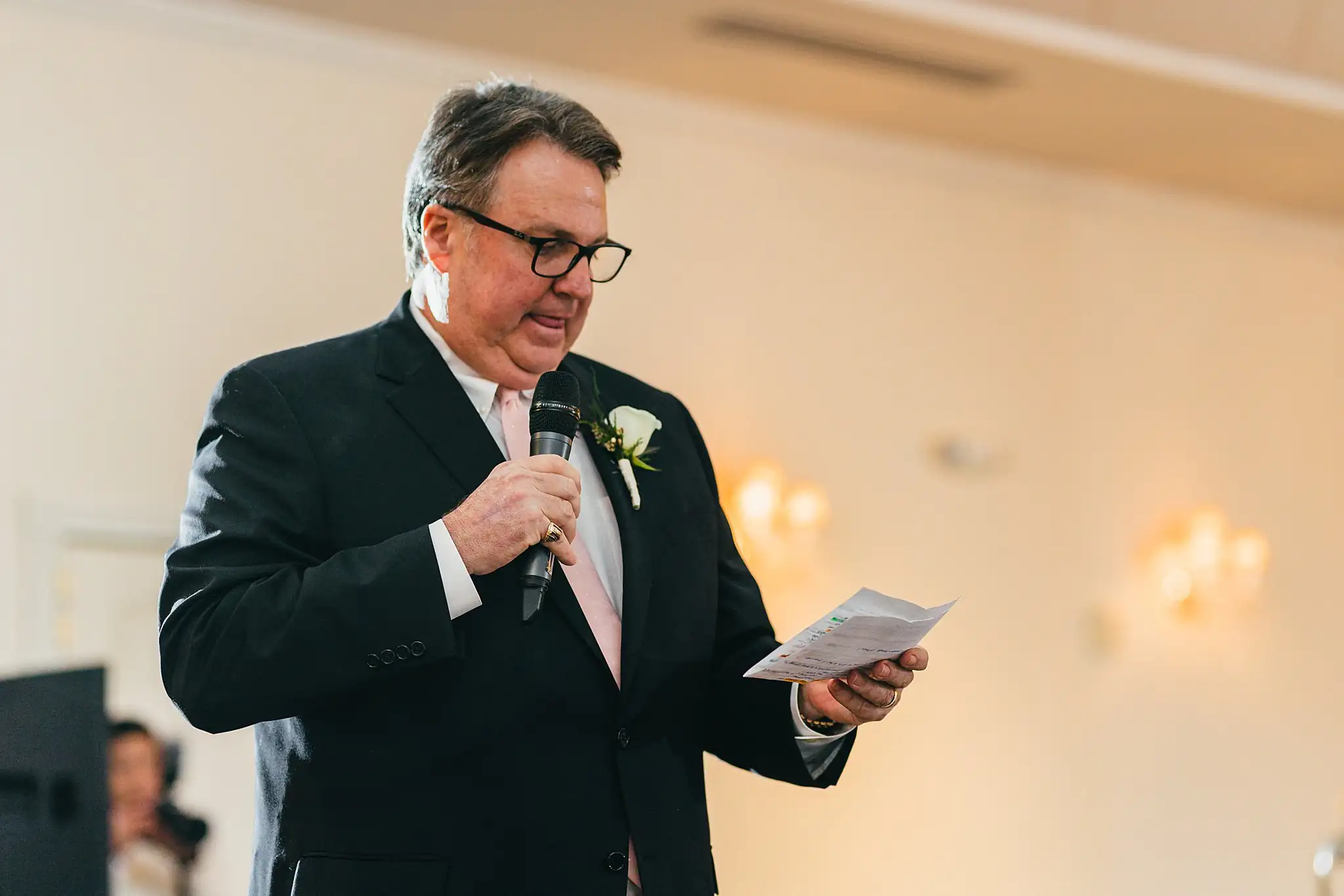 Wedding Reception: the father of the bride giving his toast, at their wedding at Ashton Gardens Atlanta in Sugar Hill, GA