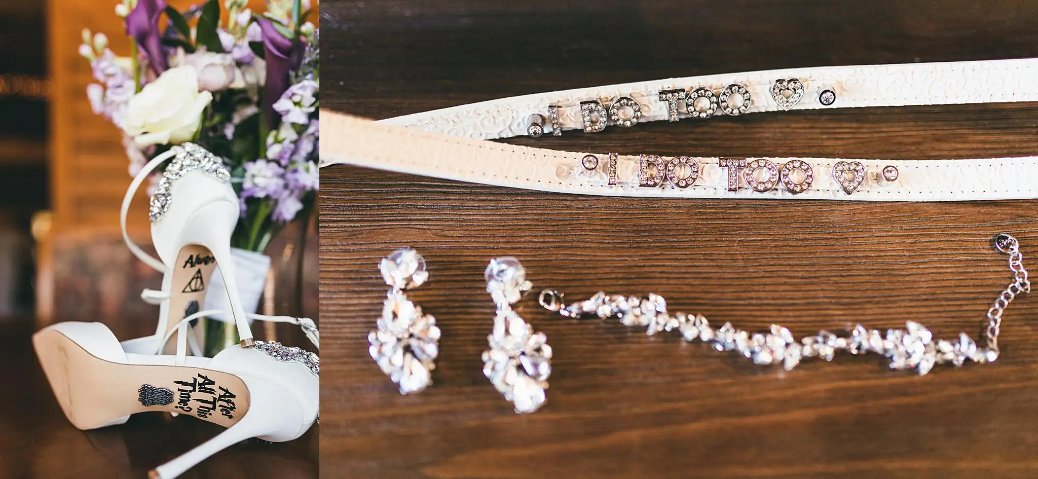 AtlantaWeddingPhotographers_1413.jpg Wedding Details: the bride's lettered heels, earrings and crystal belt, at a wedding at Three Birches in Alpharetta, GA
