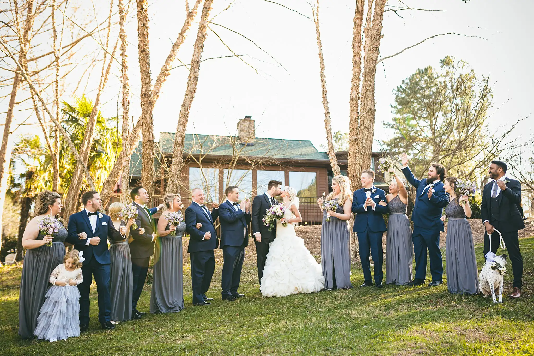 AtlantaWeddingPhotographers_1446.jpg Wedding Party: the whole bridal party out on the lawn, at their wedding at Three Birches in Alpharetta, GA