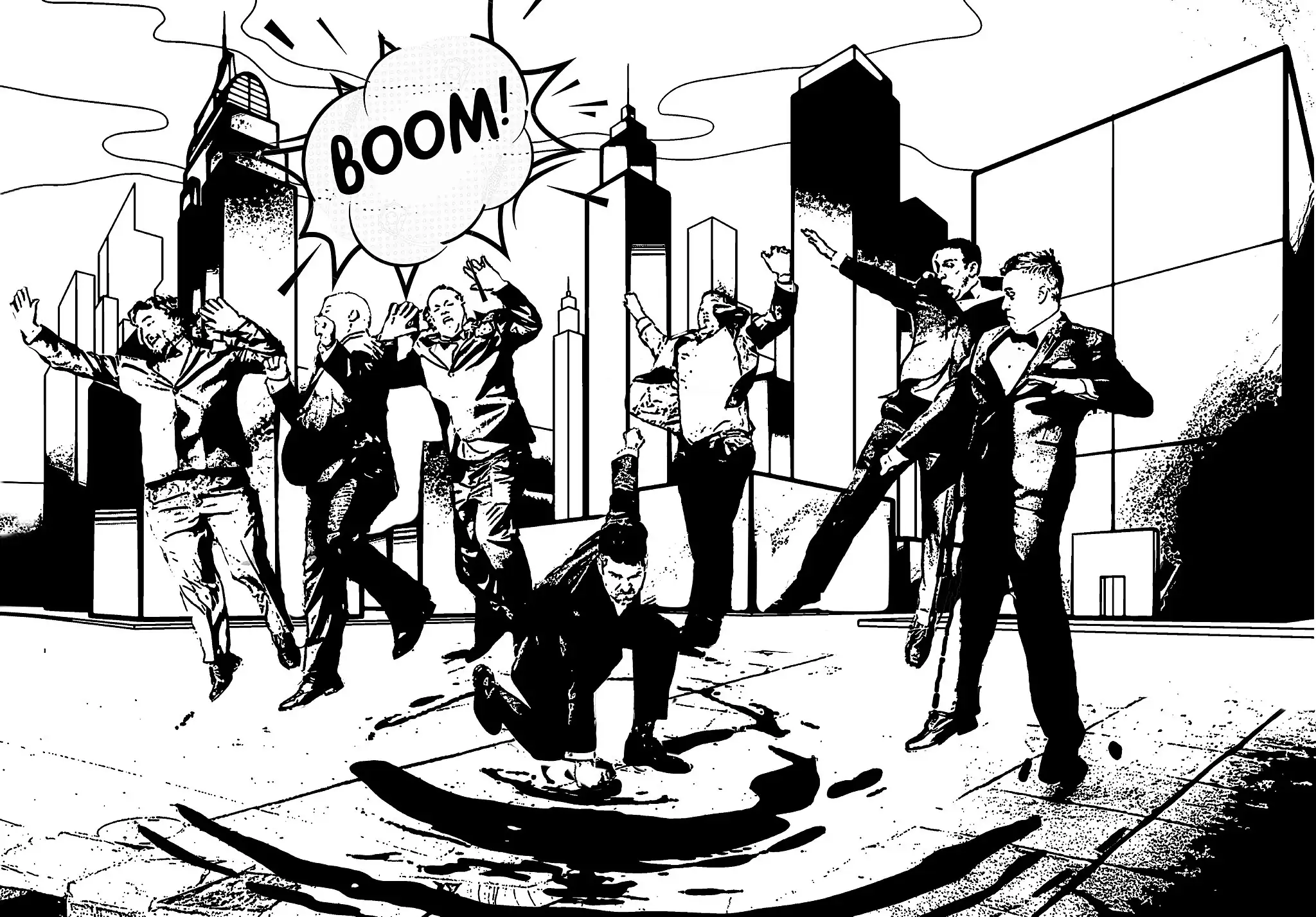 AtlantaWeddingPhotographers_1452.jpg Wedding Party: Novelty image: the groomsmen drawn as a comic book panel, at their wedding at Three Birches in Alpharetta, GA
