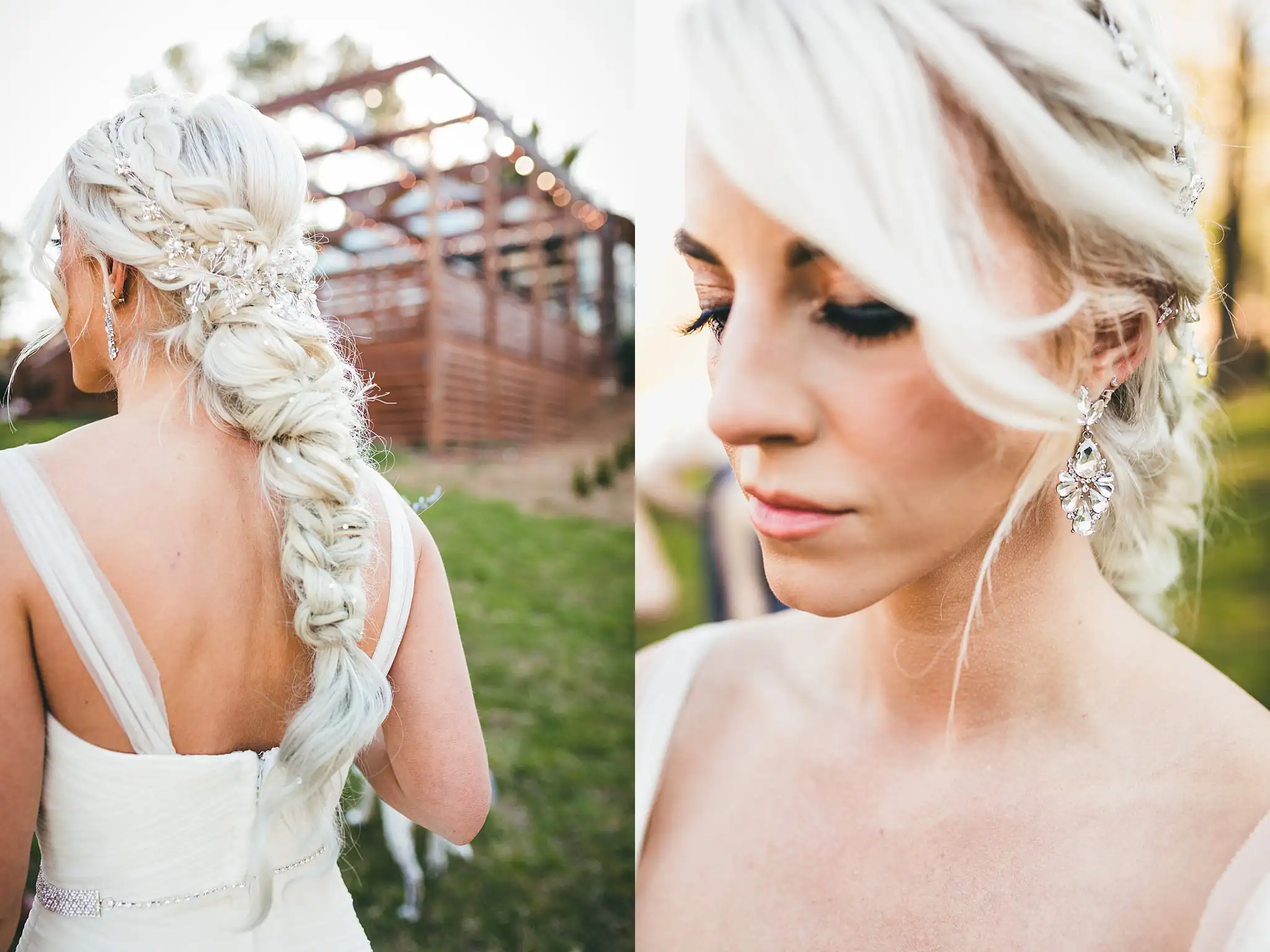 AtlantaWeddingPhotographers_1454.jpg Bridal Portraits: the bride's braid, and her crystal earring, at their wedding at Three Birches in Alpharetta, GA