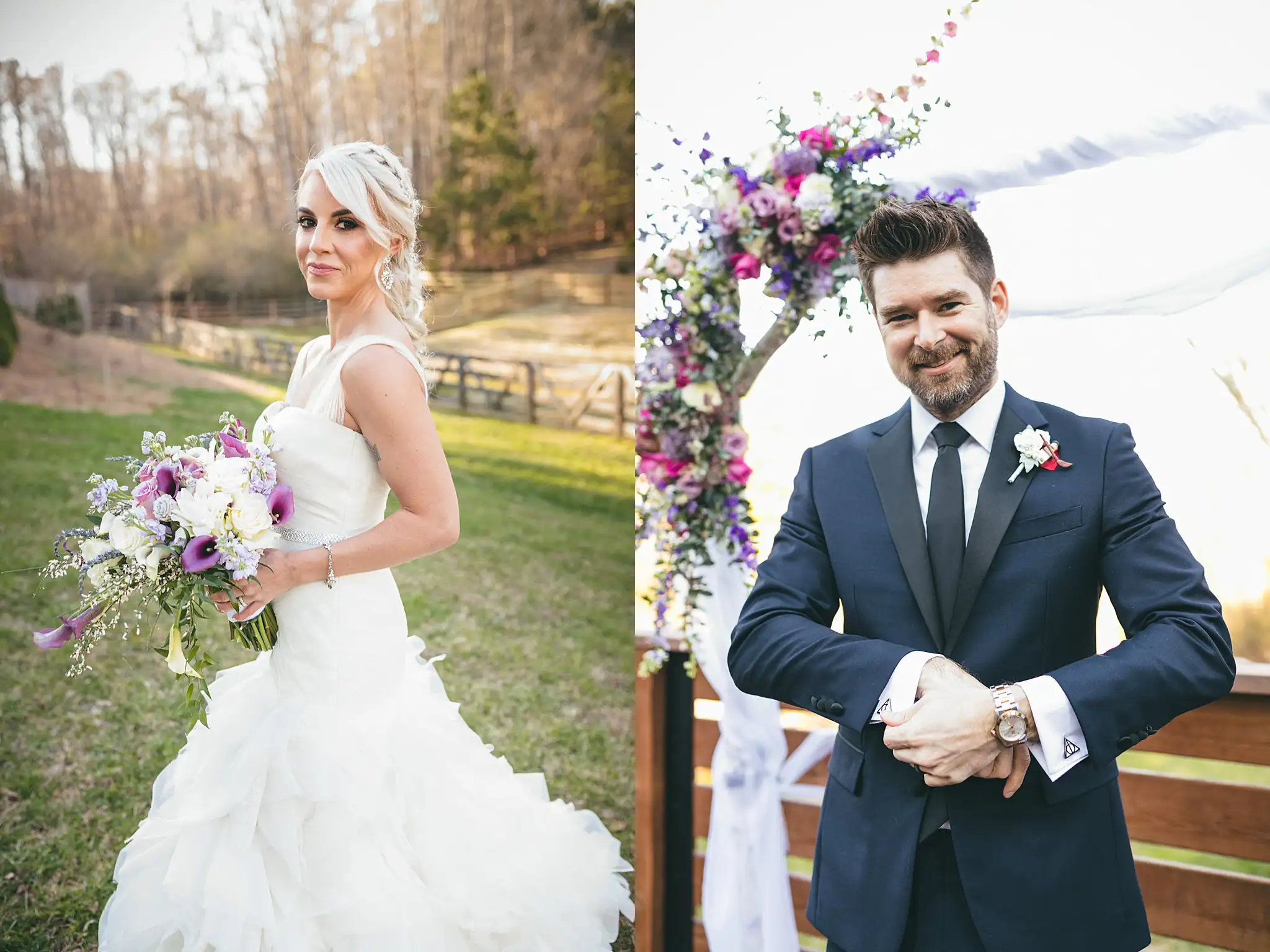 AtlantaWeddingPhotographers_1459.jpg Wedding Formals: the bride with her bouquet, and the groom, at their wedding at Three Birches in Alpharetta, GA