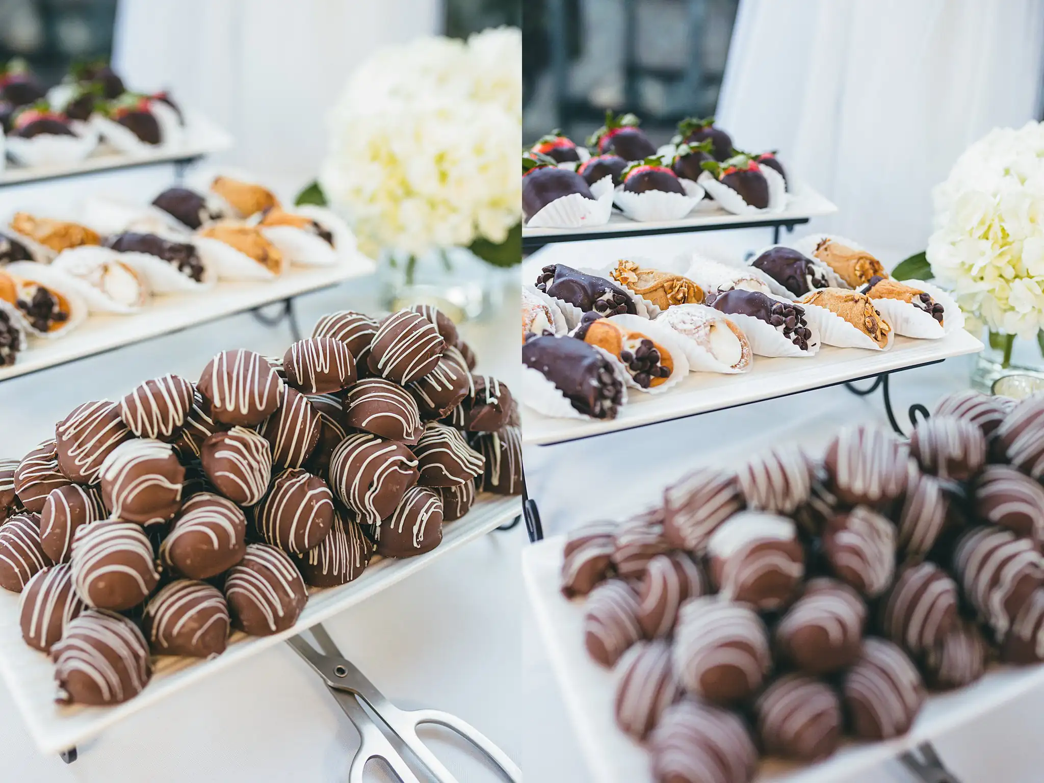 AtlantaWeddingPhotographers_1473.jpg Reception Details: trays of chocolate-covered strawberries, at their wedding at Three Birches in Alpharetta, GA