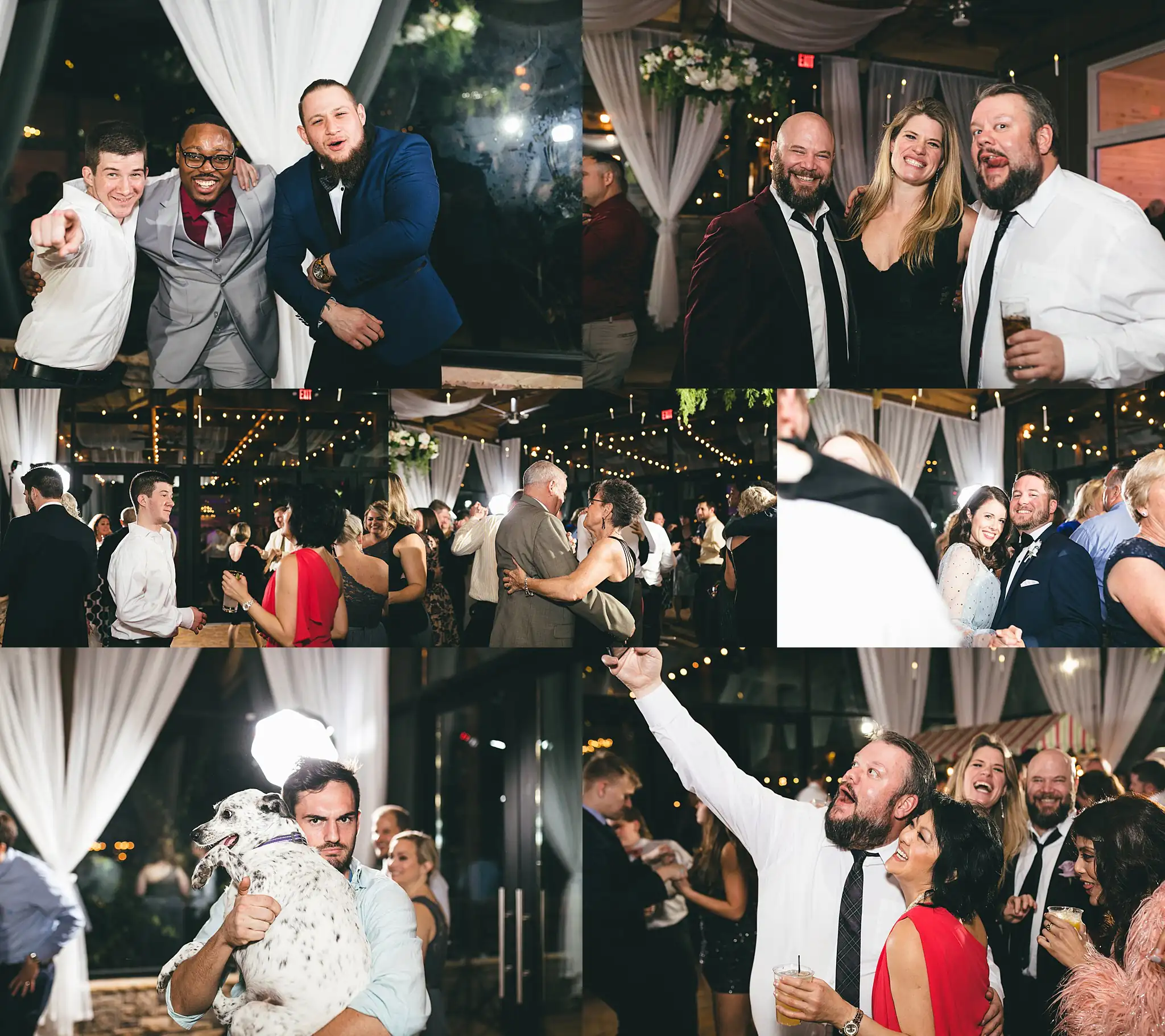 AtlantaWeddingPhotographers_1484.jpg Wedding Reception: guests together on the dance floor, at their wedding at Three Birches in Alpharetta, GA