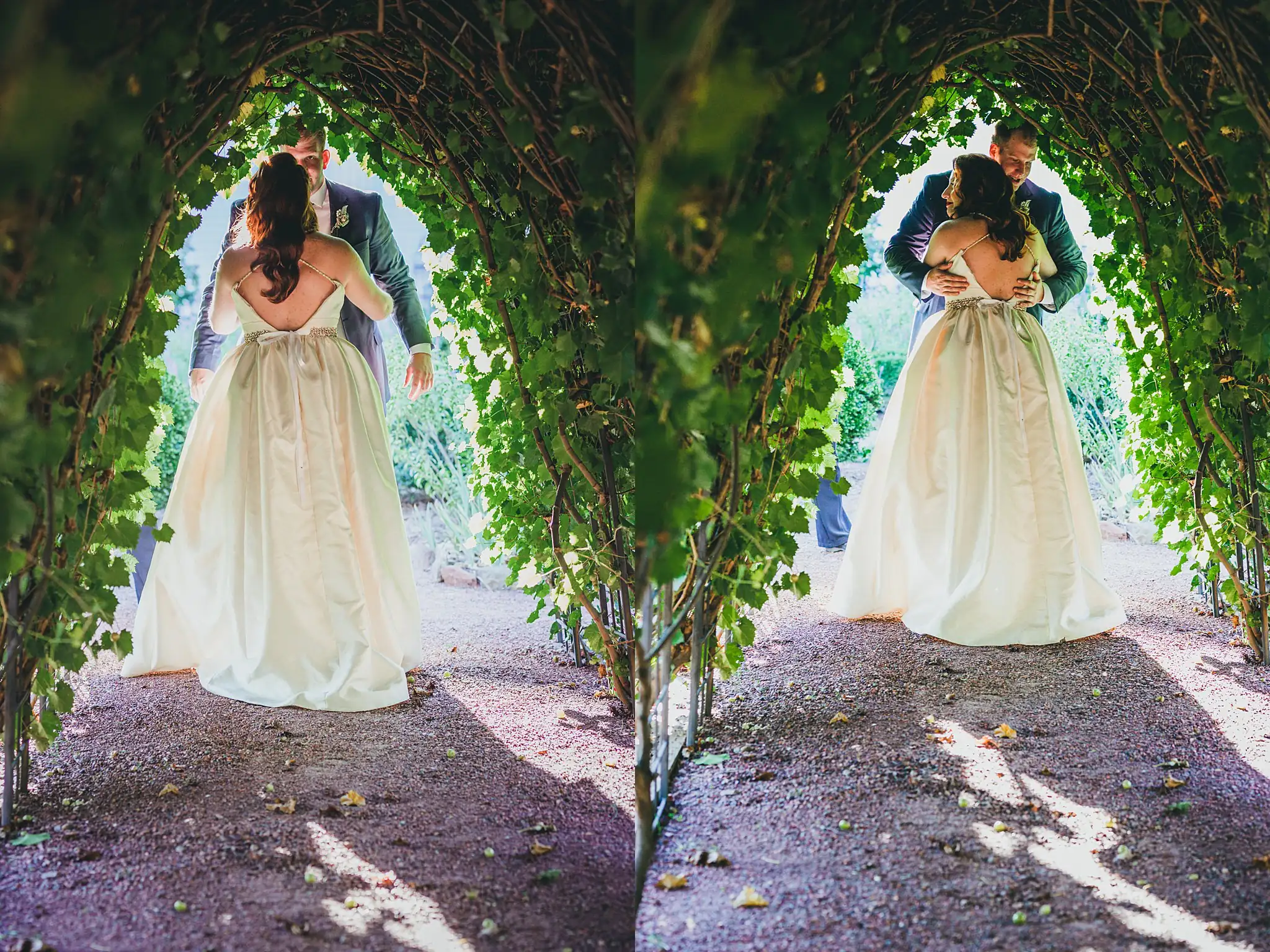 AtlantaWeddingPhotographers_1558.jpg Bridal Portraits: the bride walking through the ivy arch, in a set, at their tiny wedding at Barrington Hall in Roswell, GA