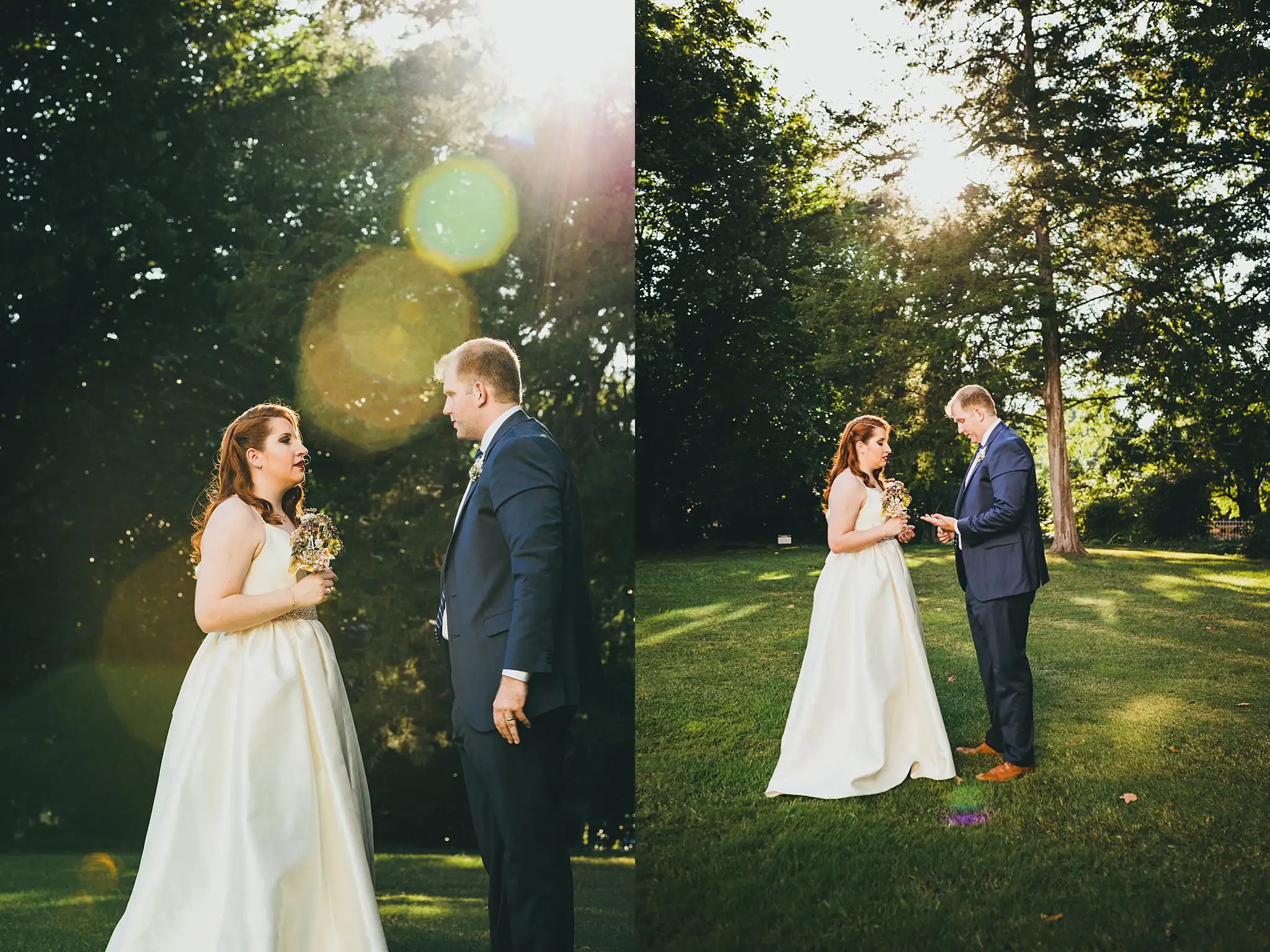 AtlantaWeddingPhotographers_1572.jpg Wedding Formals: the couple on the lawn in the late light, in a set, at their elopement at Barrington Hall in Roswell, GA