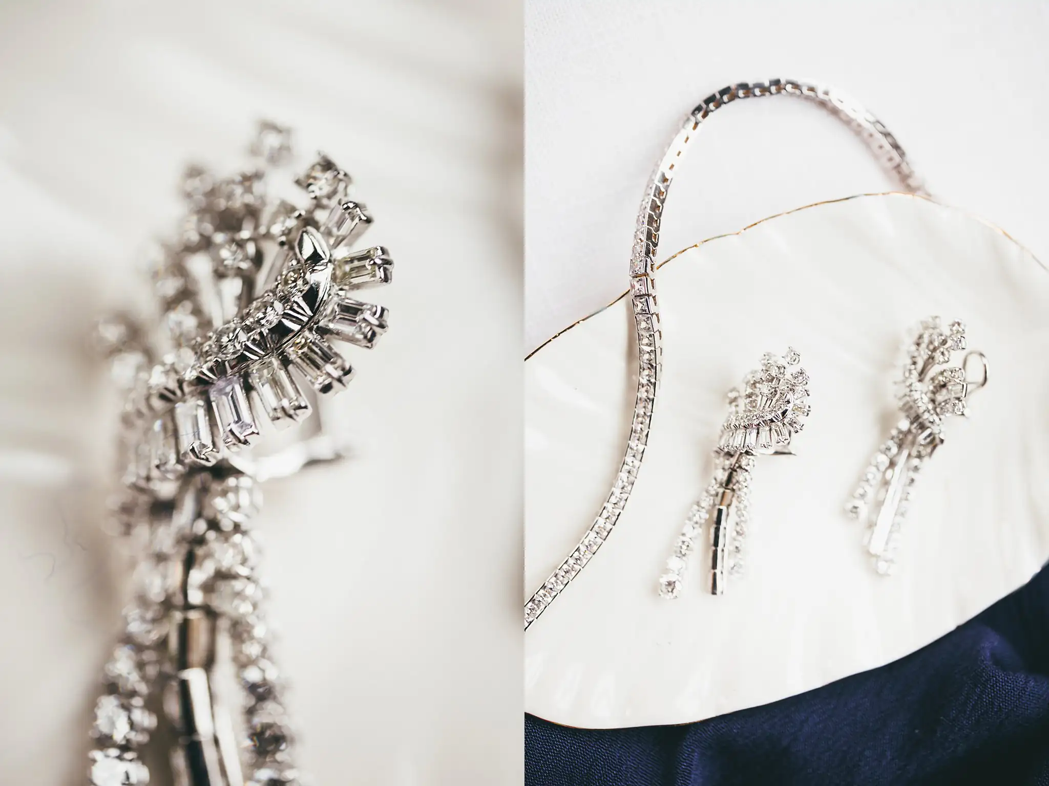 Styled Shoot Hollywood Regency Wedding Inspiration Atlanta Photographers Wedding Details: a crystal hair comb, bracelet and drop earrings, at a Hollywood Regency Wedding styled shoot at the Foxglove in Marietta, GA