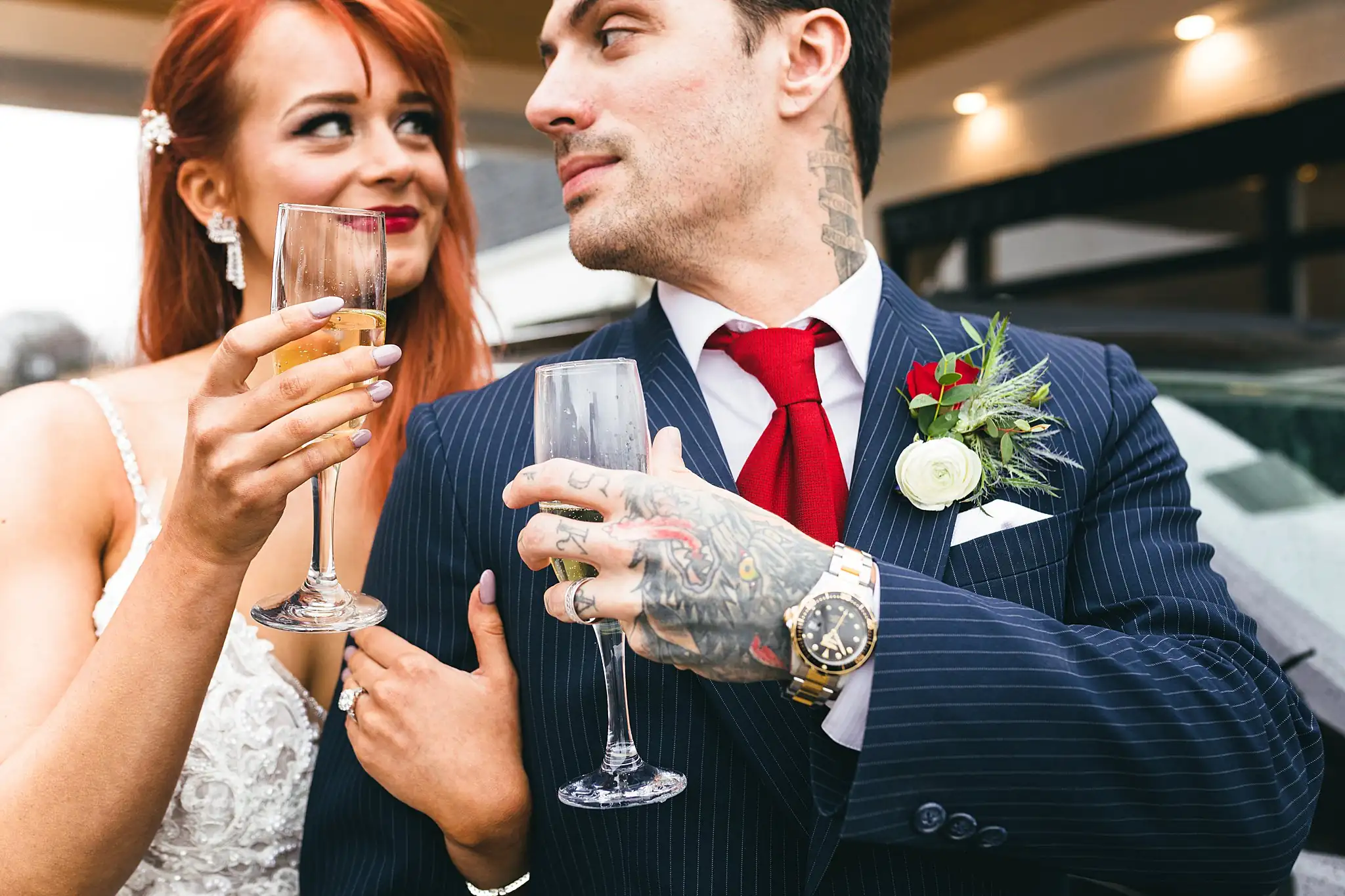 Styled Shoot Hollywood Reg
ency Wedding Inspiration Atlanta Photographers Wedding Formals: the couple raising their champagne glasses, at a Hollywood Regency Wedding styled shoot at the Foxglove in Marietta, GA