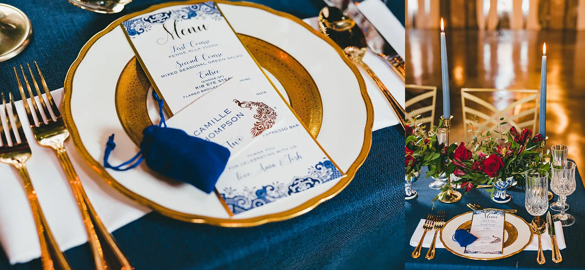 Styled Shoot Hollywood Regency Wedding Inspiration Atlanta Photographers Reception Details: the place setting seen from above, at a Hollywood Regency Wedding styled shoot at the Foxglove in Marietta, GA