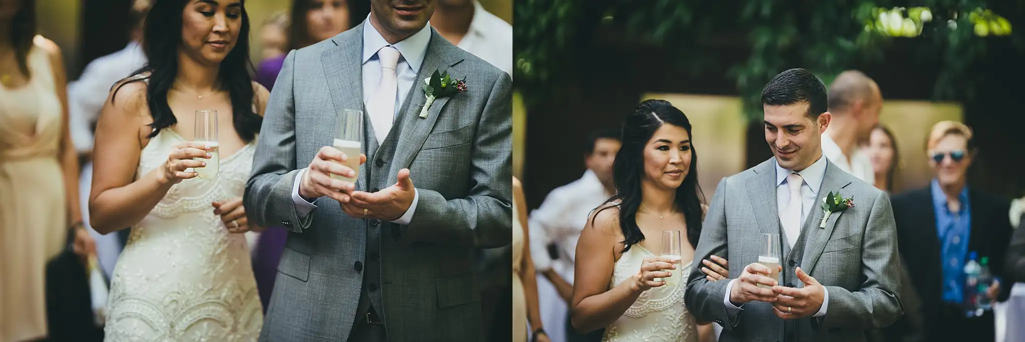 Wedding Reception: the couple toasting with their guests, at their wedding at the Atlanta Botanical Garden in Atlanta, GA