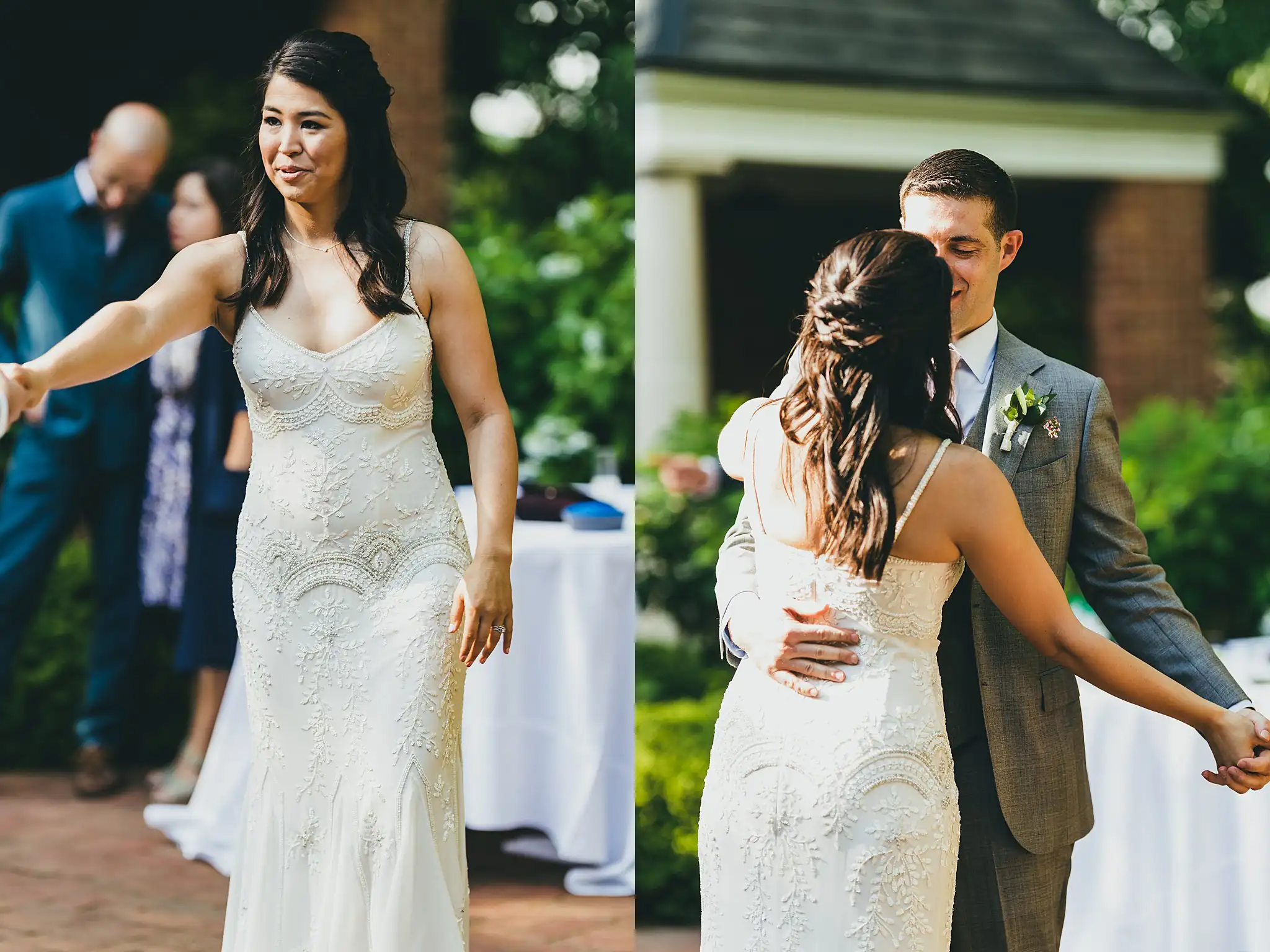 First Dance: the bride dancing, and the couple together, at their wedding at the Atlanta Botanical Garden in Atlanta, GA