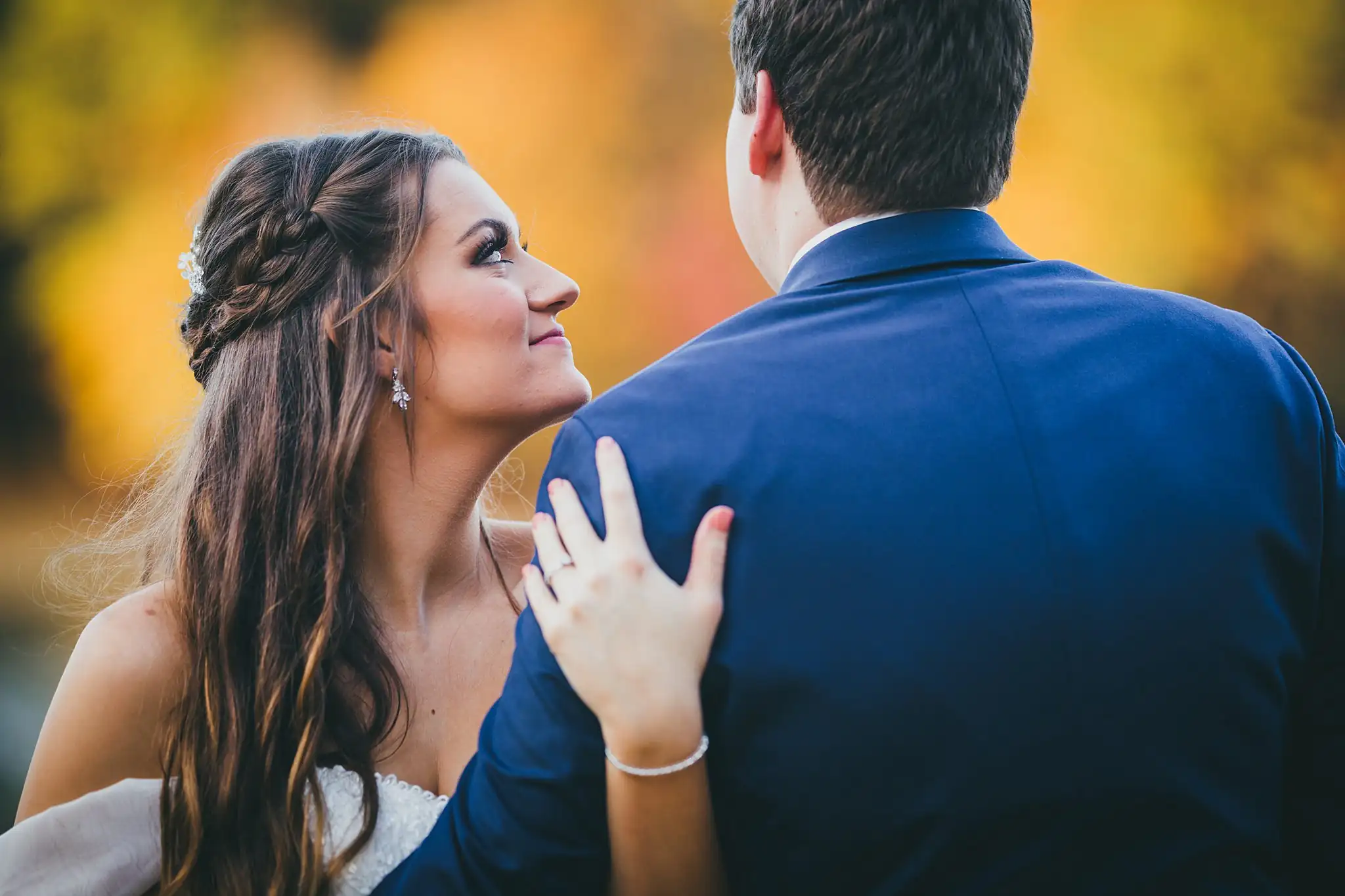 Barn at Harper Pines Wedding Thomaston, GA Atlanta Wedding Photographers Wedding Formals: the bride looking up at her groom, at their wedding at the Barn at Harper Pines in Thomaston, GA