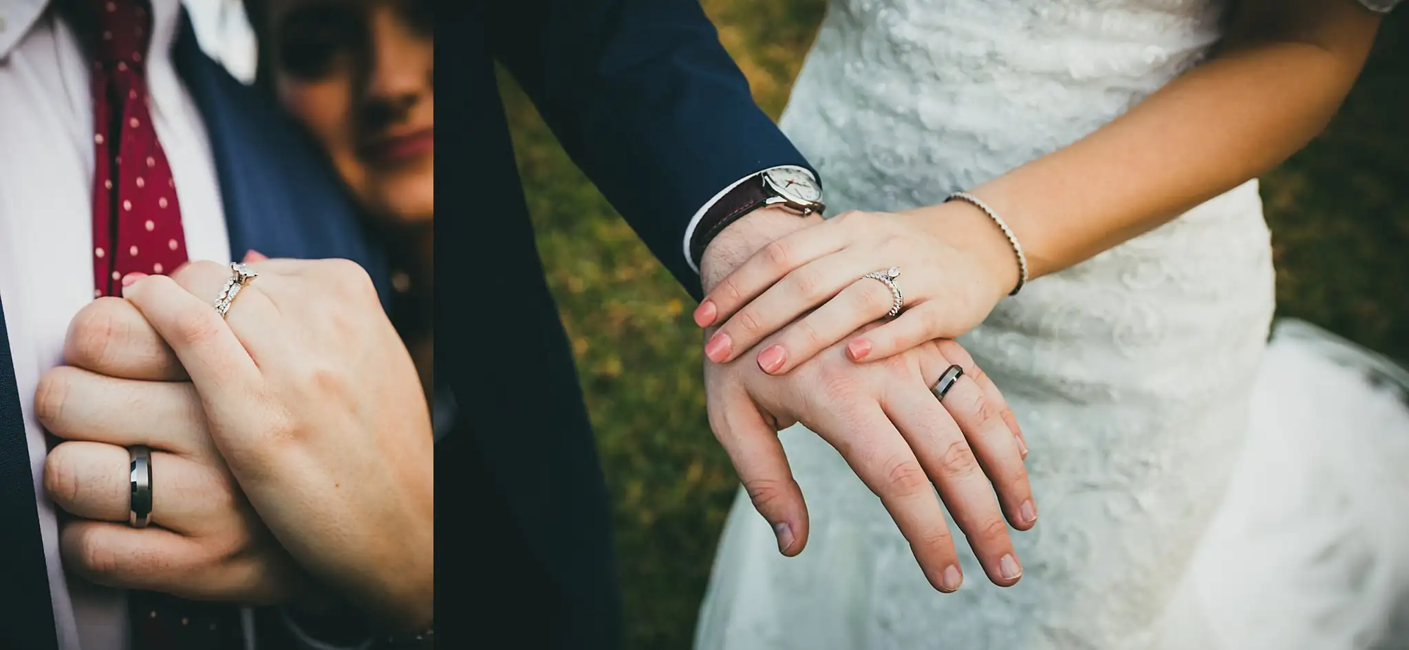 Barn at Harper Pines Wedding Thomaston, GA Atlanta Wedding Photographers Wedding Details: the couple's wedding bands on their hands, at a wedding at the Barn at Harper Pines in Thomaston, GA