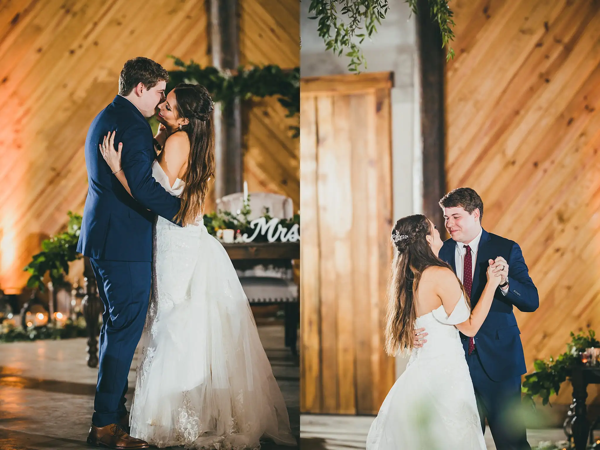 Barn at Harper Pines Wedding Thomaston, GA Atlanta Wedding Photographers First Dance: the couple dancing together, at their wedding at the Barn at Harper Pines in Thomaston, GA