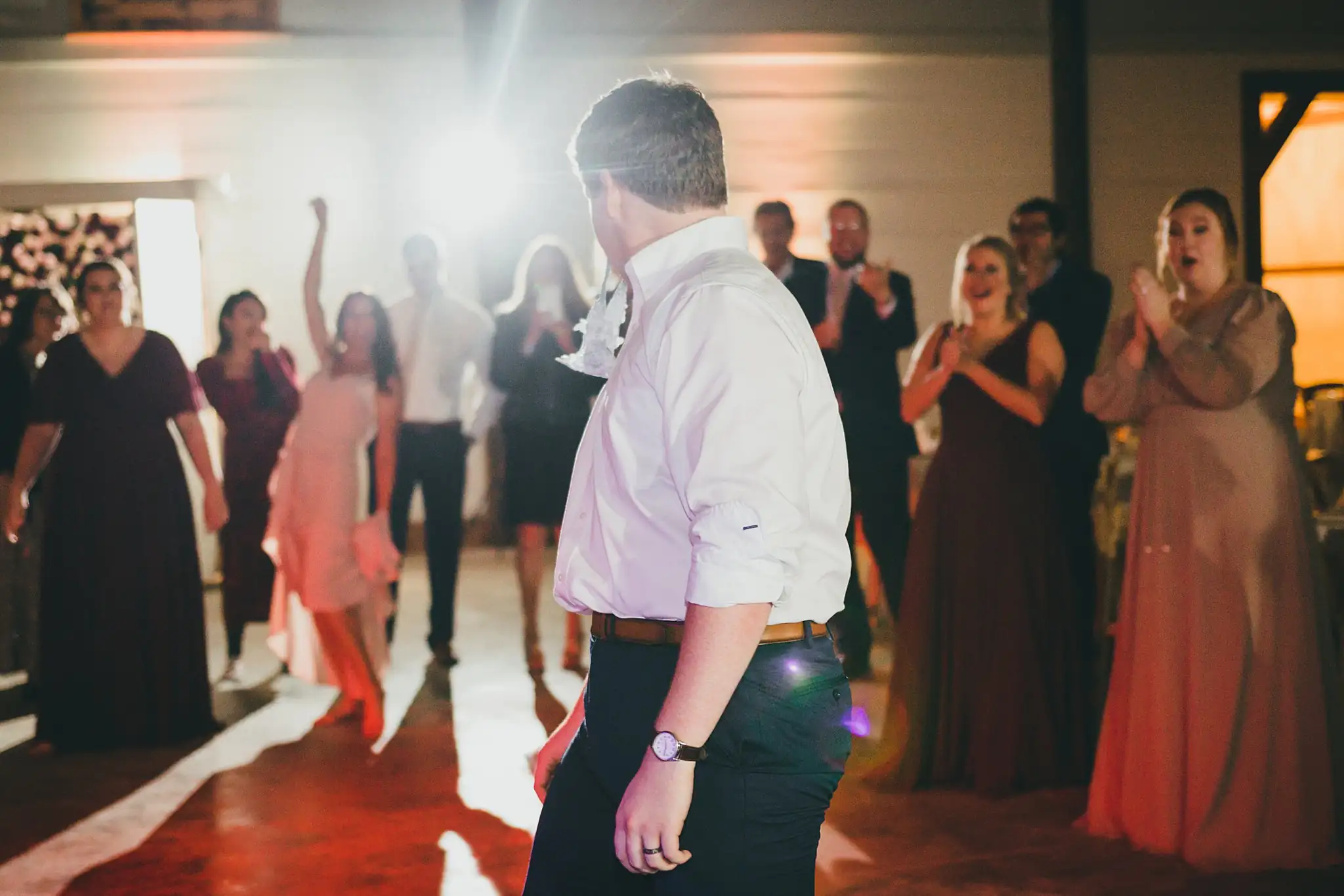 Barn at Harper Pines Wedding Thomaston, GA Atlanta Wedding Photographers Wedding Reception: guests out on the dance floor, at their wedding at the Barn at Harper Pines in Thomaston, GA