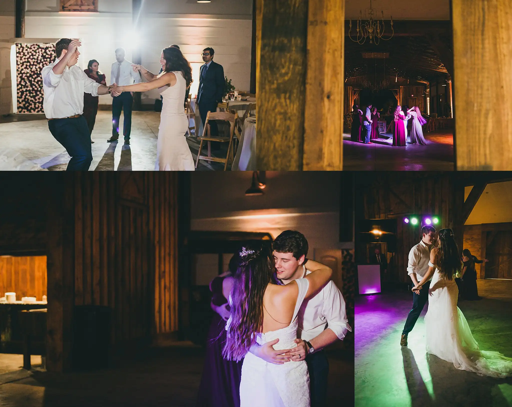 Barn at Harper Pines Wedding Thomaston, GA Atlanta Wedding Photographers Wedding Reception: the couple and their guests on the dance floor, at their wedding at the Barn at Harper Pines in Thomaston, GA