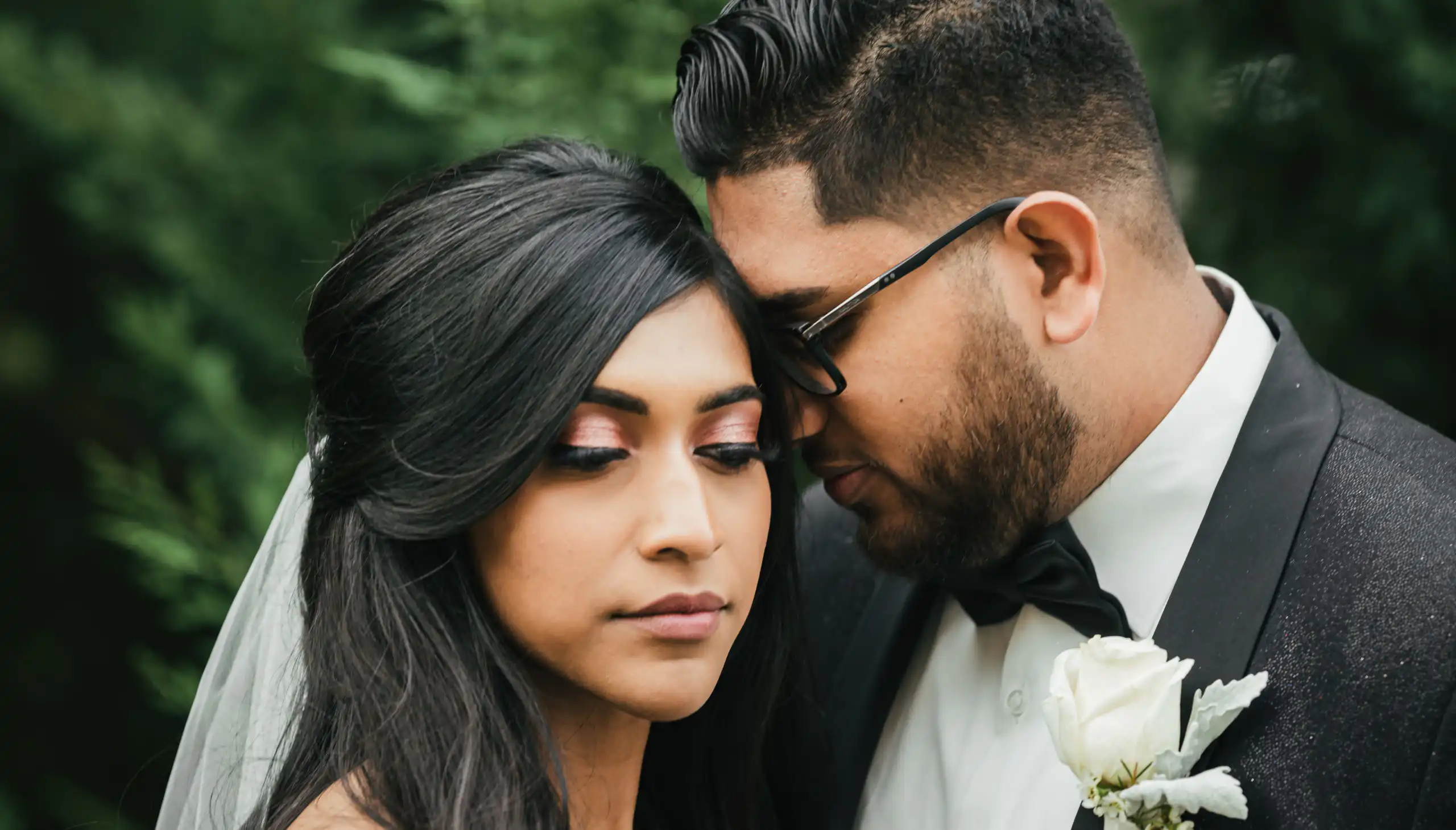 Wedding Formals: the bride and groom close together after the ceremony, at their wedding in Lawrenceville, GA
