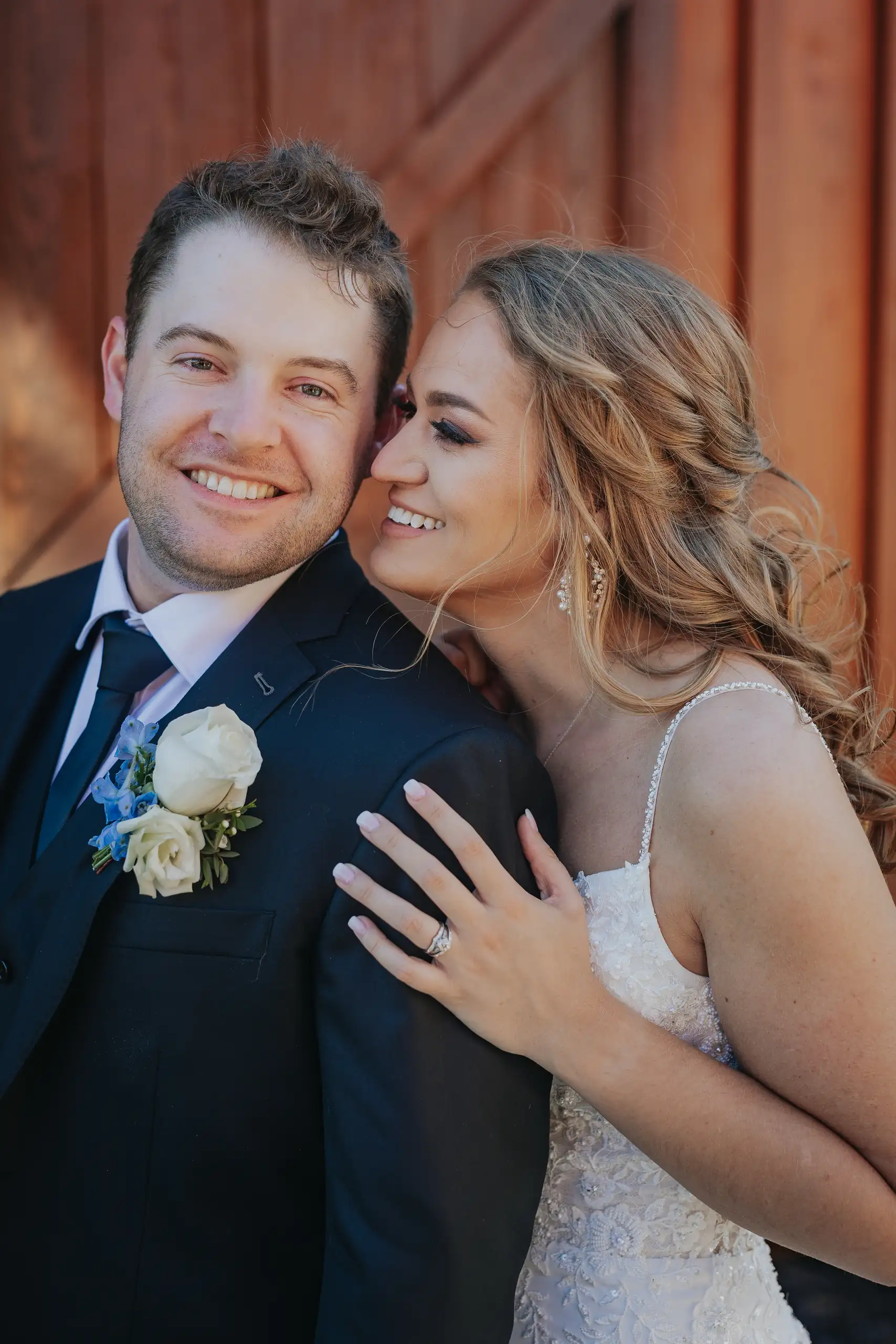 Wedding Formals: the couple close together, both laughing, at their wedding at The Venue at Sharp Mountain in Jasper, GA