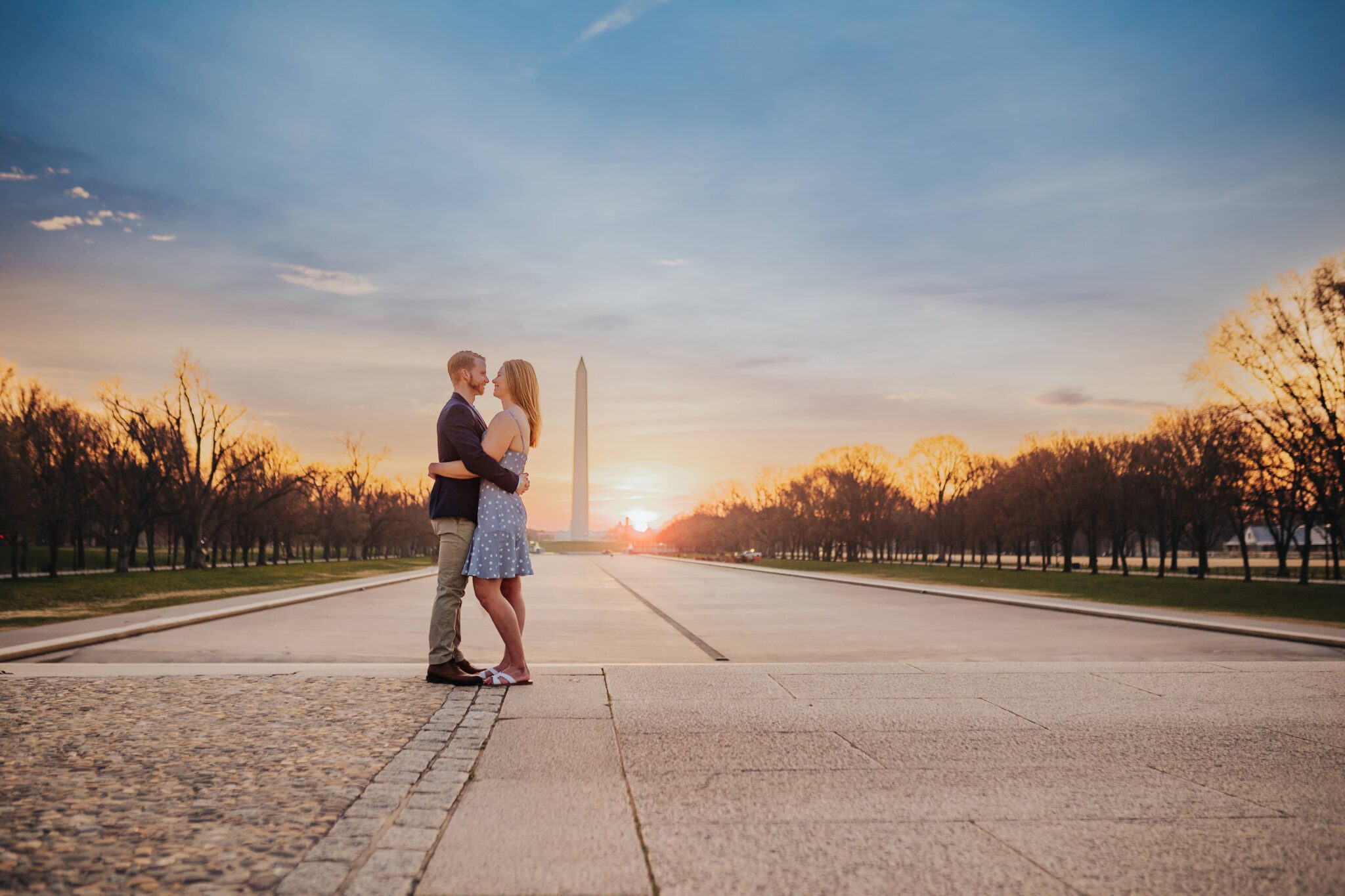 Engaged Couple at Sunrise in Washington DC Engagement Session Washington DC Cherry Blossom Atlanta Wedding Photography Photographer