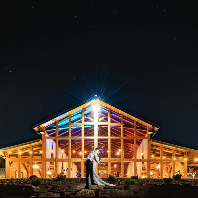 Bride and groom Under the stars Venue at Sharp Mountain Best of Georgia Wedding Photographers