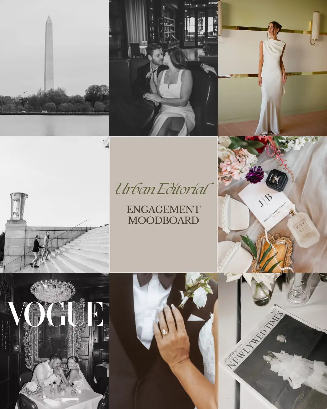 Inspiration: the urban editorial moodboard, in black, white and city stone, for an engagement session