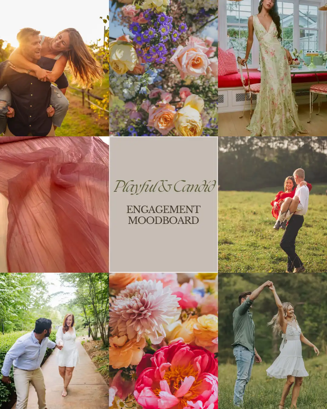 Inspiration: the playful and candid moodboard, in bright color and movement, for an engagement session