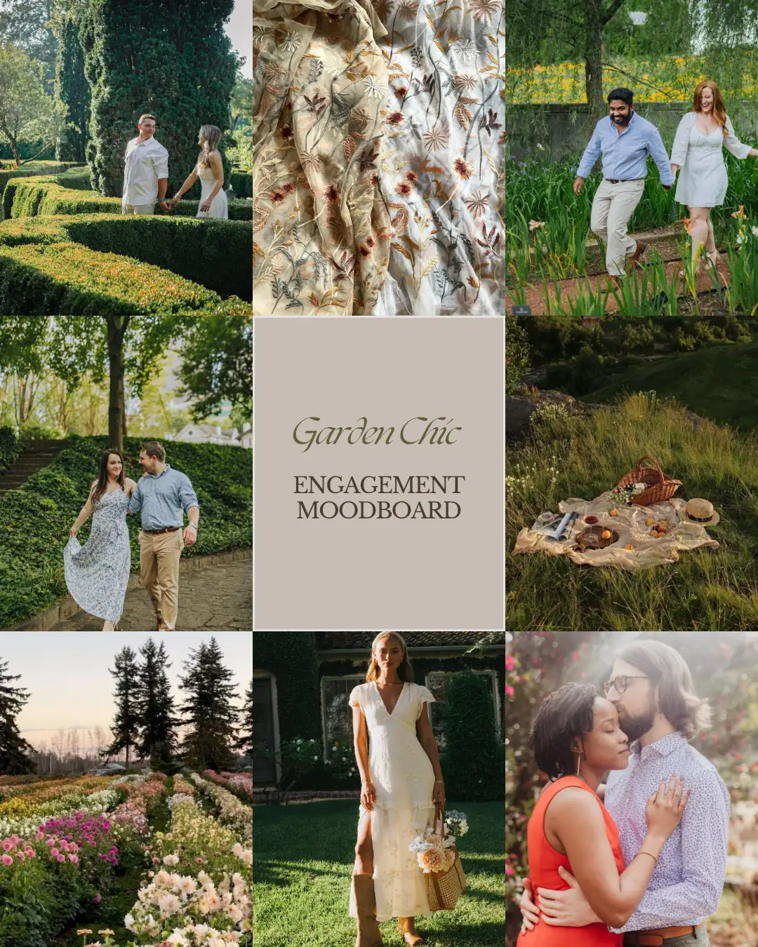 Inspiration: the garden chic moodboard, in hedges, roses and linen, for an engagement session