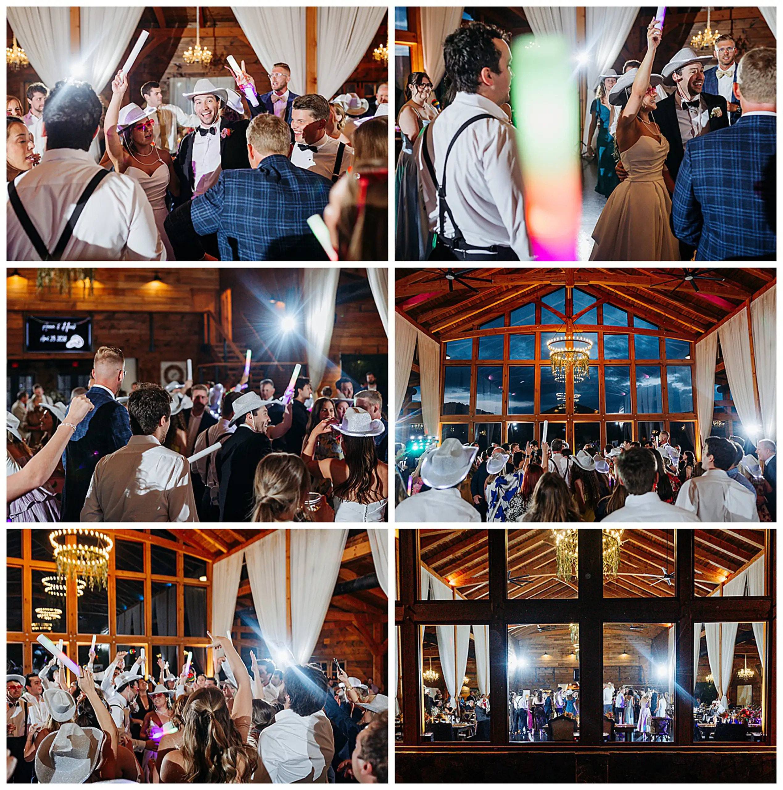 Wedding Reception: the dancing getting going after dinner, in a set, at their wedding at The Venue at Sharp Mountain in Jasper, GA