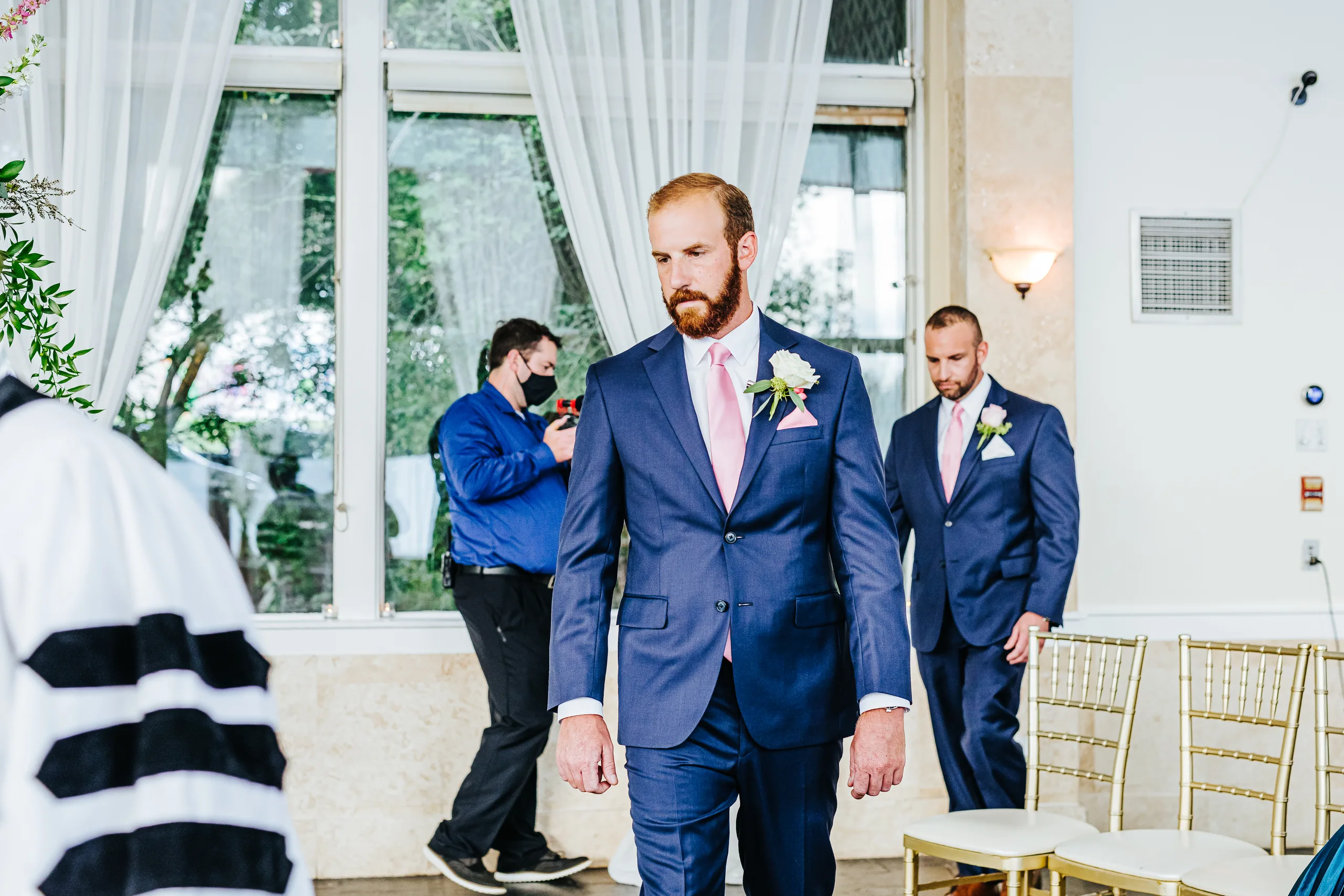Wedding Ceremony: the groom walking in, at their wedding at The Piedmont Room in Atlanta, GA