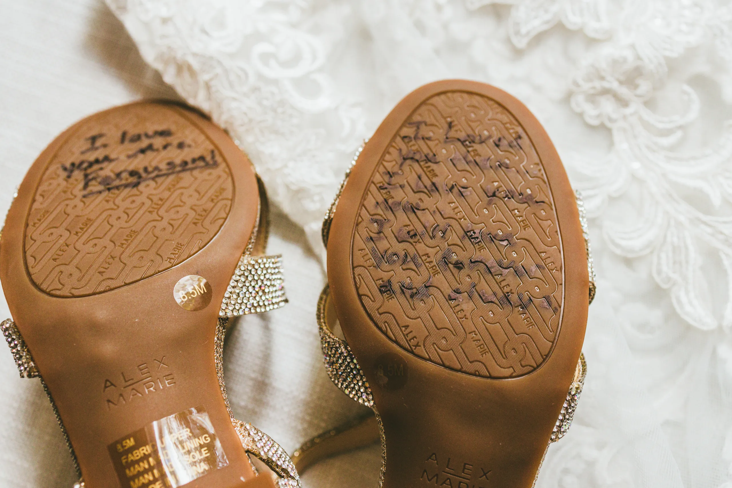Wedding Details: love notes written on the soles of her heels, at a wedding at Atlanta Evergreen Lakeside Resort in Stone Mountain, GA