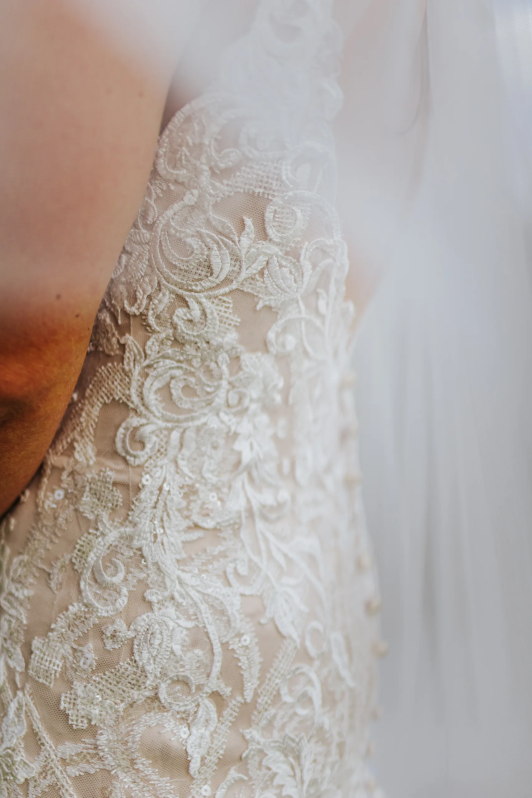 Bridal Portraits: the lace on the back of her gown, at their wedding at The Piedmont Room in Atlanta, GA