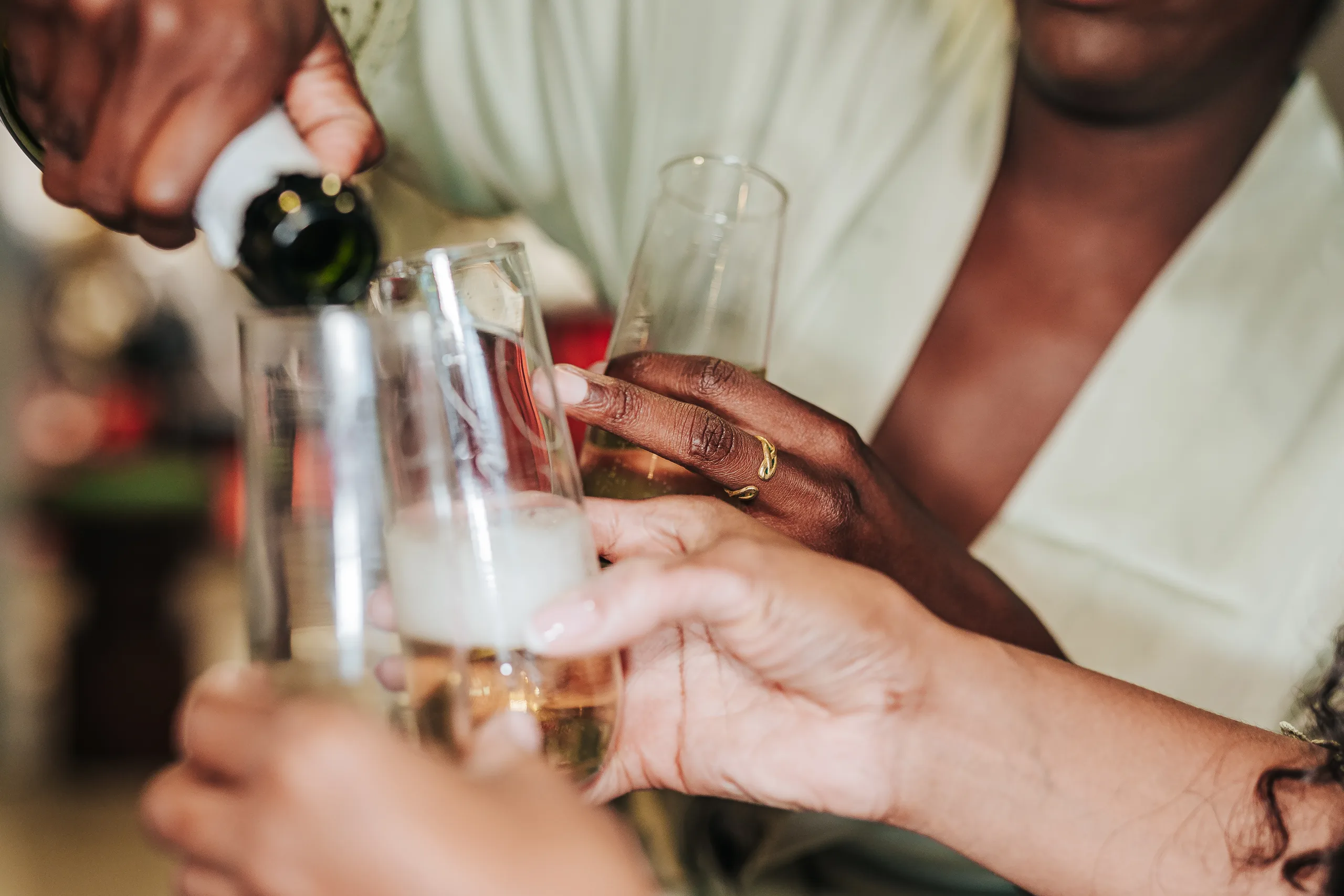 Getting Ready: champagne poured for the girls, before their wedding at Terminus 330 in Atlanta, GA