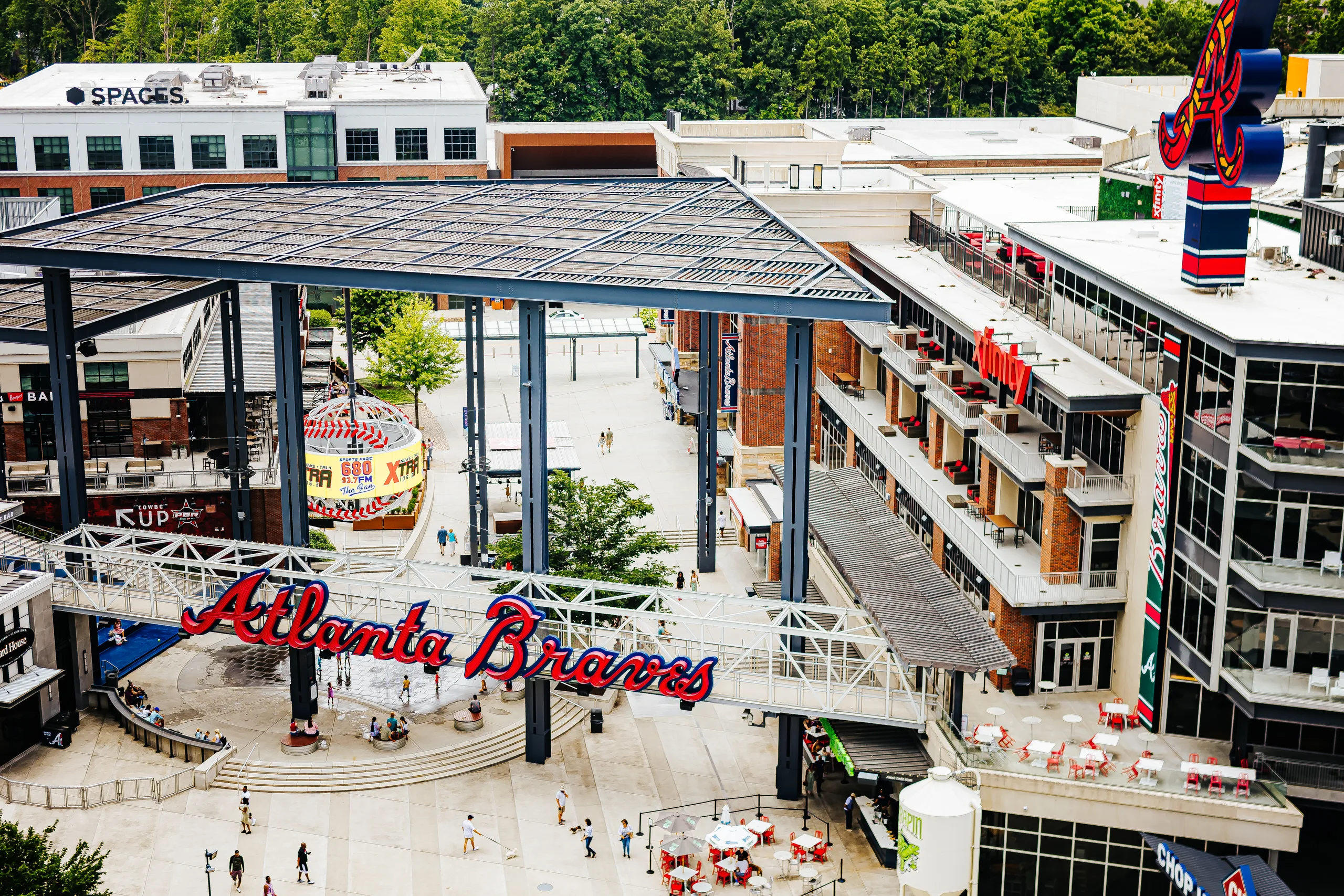 Wedding Details: the plaza at The Battery under the Atlanta Braves sign at a wedding at the Omni Hotel at The Battery in Atlanta, GA