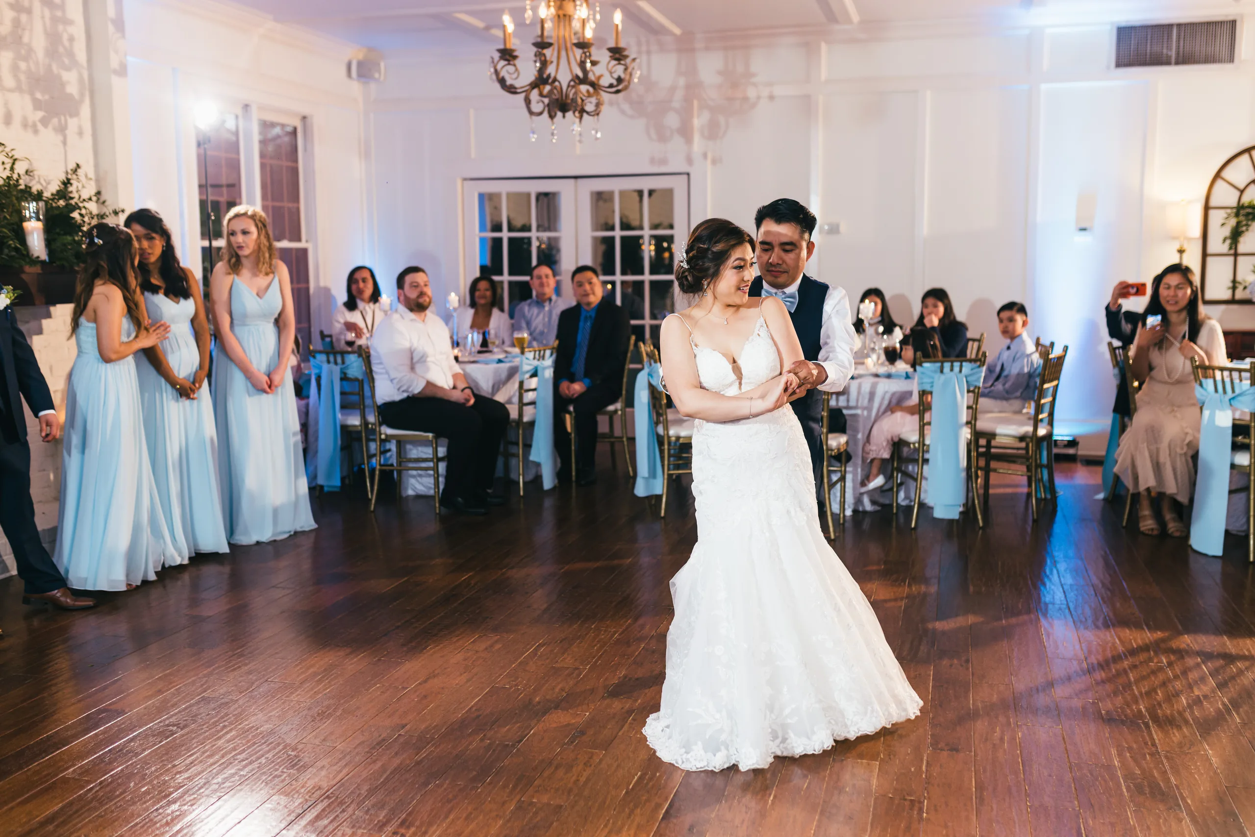 First Dance: their first dance with guests watching at their wedding at the Payne-Corley House in Duluth, GA