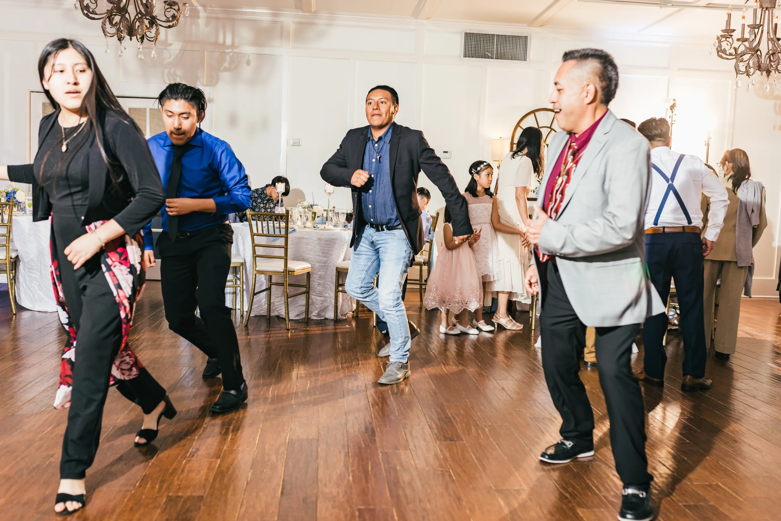 Reception: guests dancing at their wedding at the Payne-Corley House in Duluth, GA