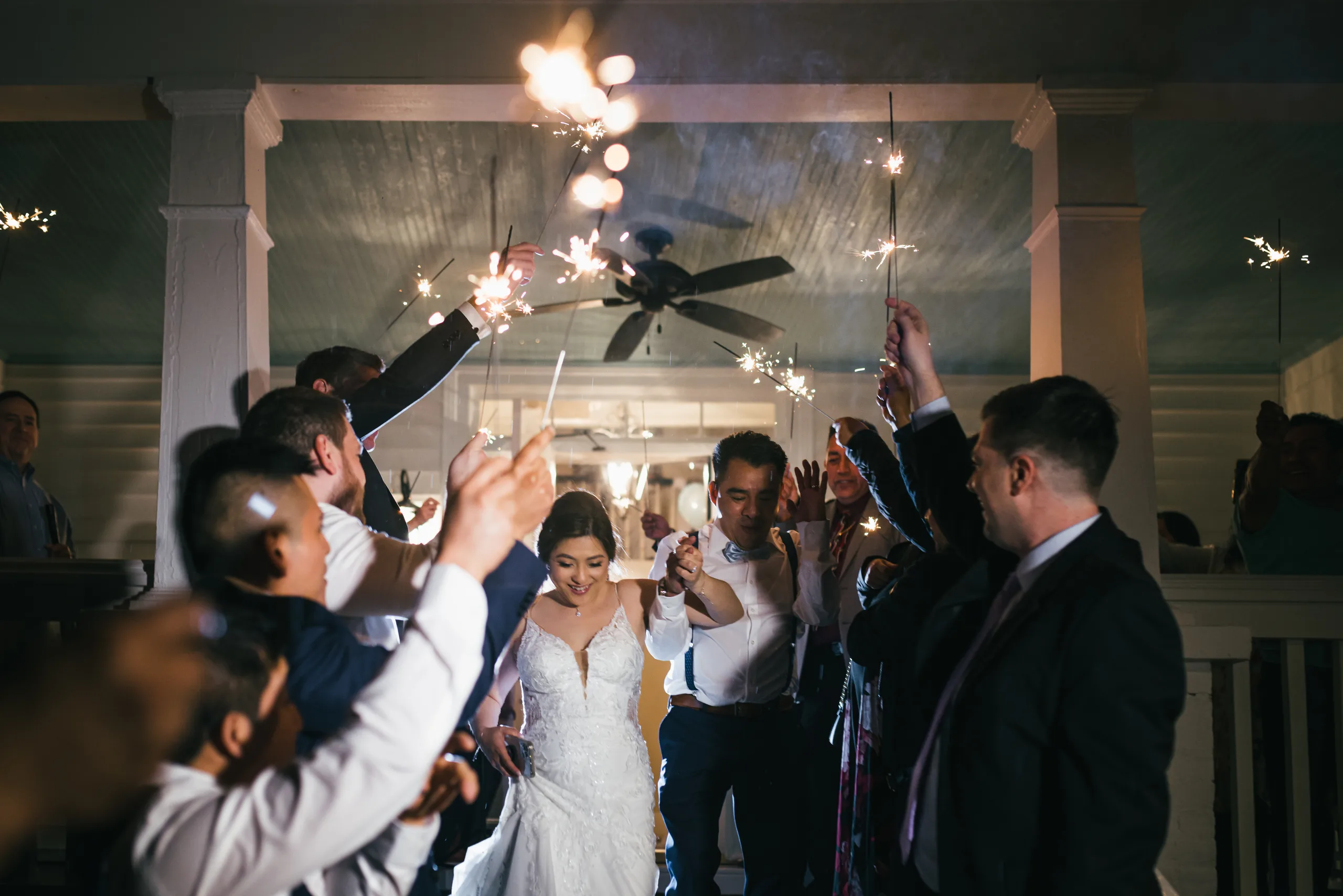 Send-Off: walking out through the sparklers at their wedding at the Payne-Corley House in Duluth, GA