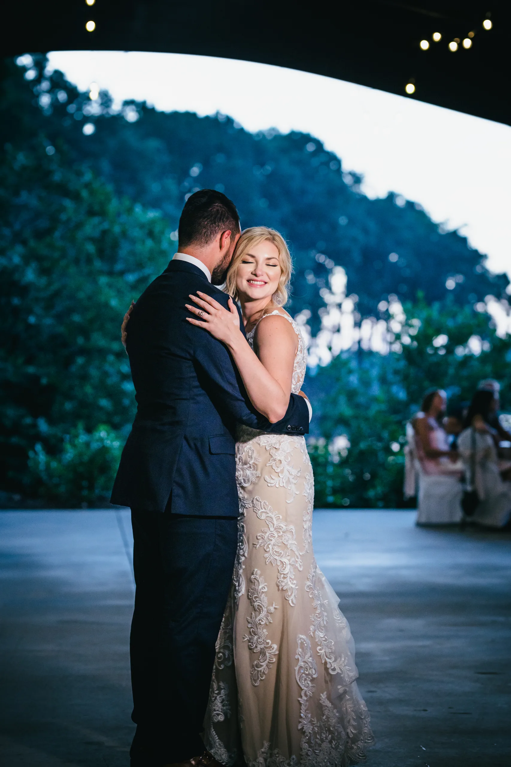 First Dance: their first dance under the pavilion, at their wedding at Atlanta Evergreen Lakeside Resort in Stone Mountain, GA