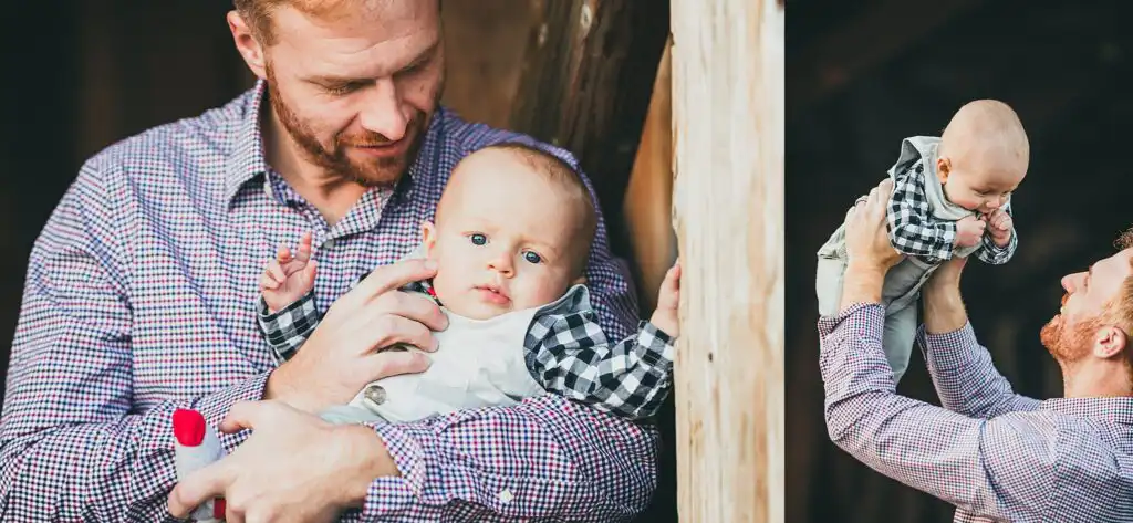 Father holding his baby at Garrard Landing Park, family portrait session near Atlanta